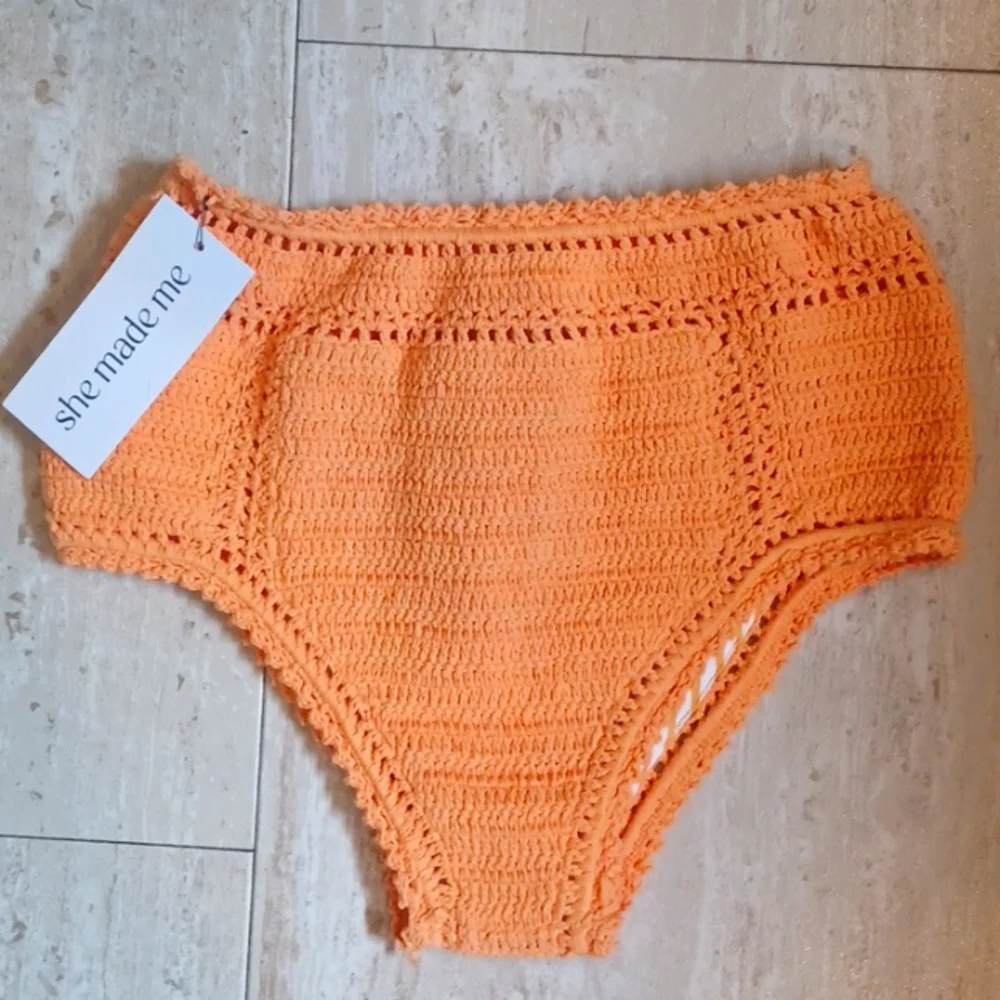 New She Made Me Cotton Crochet Knit Essential High-Waisted Bikini Bottoms